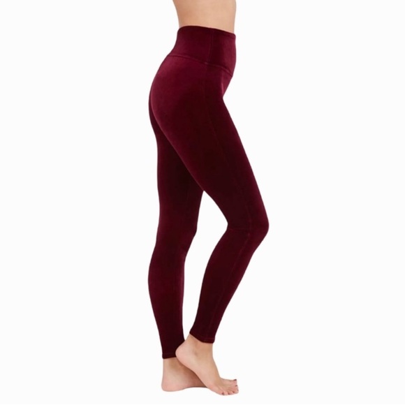 Spanx Velvet Leggings in Color Rich Burgundy - Picture 1 of 8